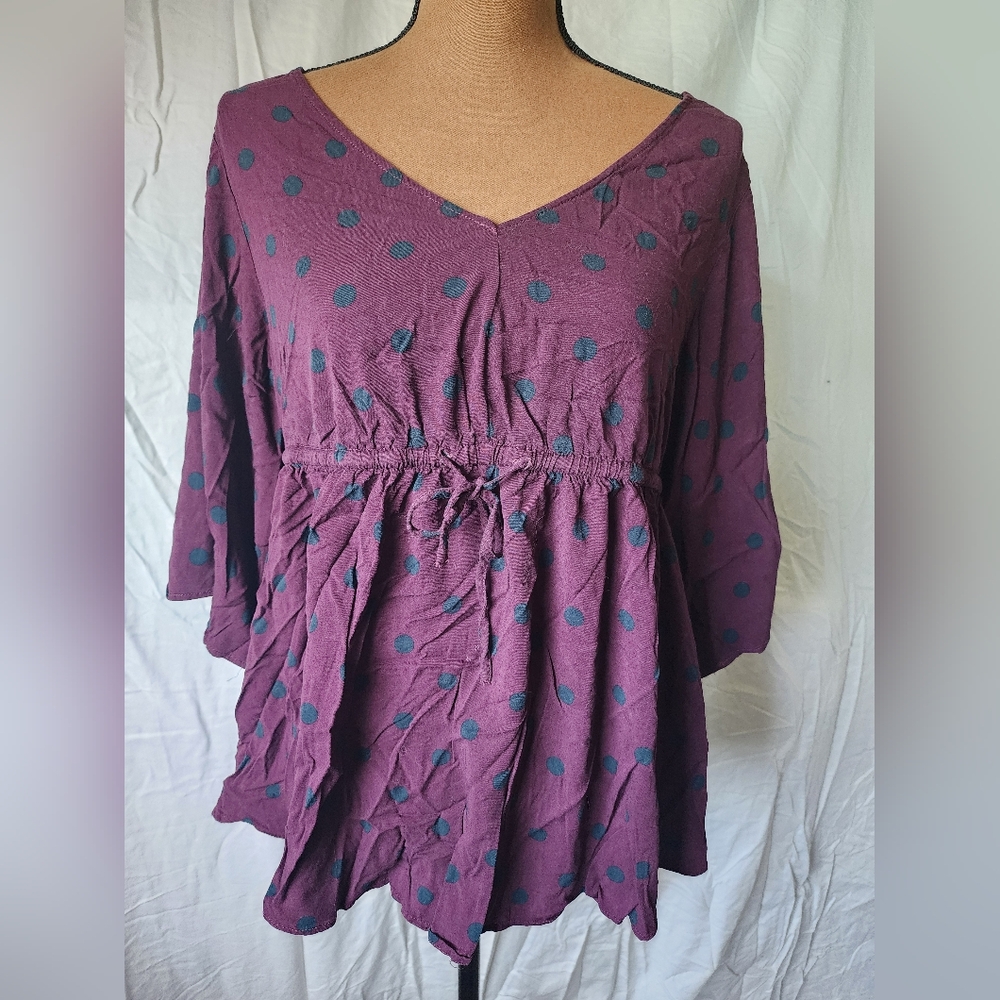 Torrid Red and Gray Tie Front Blouse